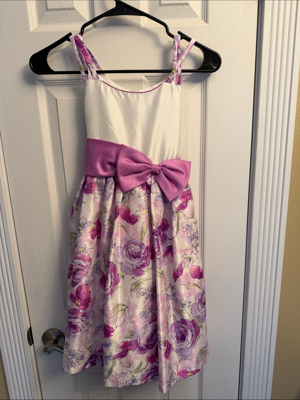 Girls' Floral Purple and White Dress with Bow